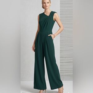 Calvin Klein Forest Green Asymmetrical Pleated Sleeveless Wide Leg Jumpsuit  12